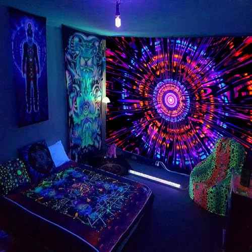 Blacklight Mandala Tapestry for Bedroom
