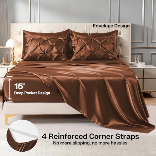 Satin Twin XL Comforter Set Brown