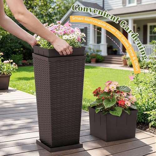 30" Front Porch Resin Rattan Tall Planters 2 Pack (2 Count)