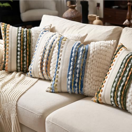 Boho Chenille Tufted Throw Pillow Covers 18x18 Inch Set of 2 (2 Count)