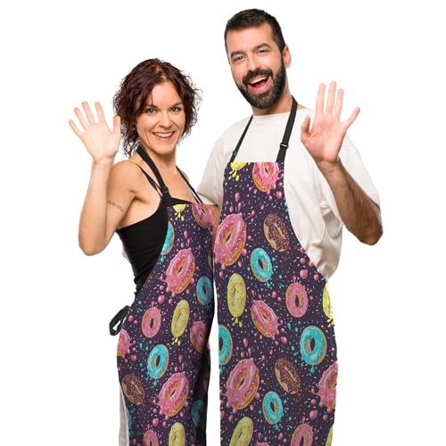 Chef Apron for Men Donuts Women Aprons for Kitchen Cooking Restaurant BBQ Painting Crafting 27”