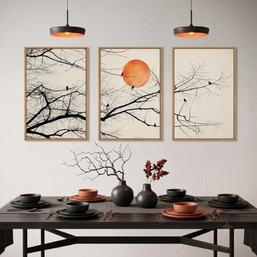 Large Vintage Tree Branch Framed Canvas Wall Art Set