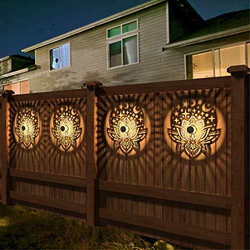 4 Pack Solar Fence Lights Metal Solar Powered Outdoor Wall Deck Lights Lotus Theme Waterproof Fence Light for Garden Post Patio Backyard Yard Decor (4 Count)