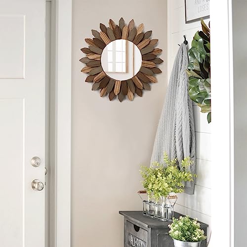 Boho Wall Decor Mirror 2 Pack 12 inch Rustic Wood Decorative Mirror for Room Decor Rustic Farmhouse Wall Decor for Bedroom Bathroom Living Room Entryway Tril Color (2 Count)