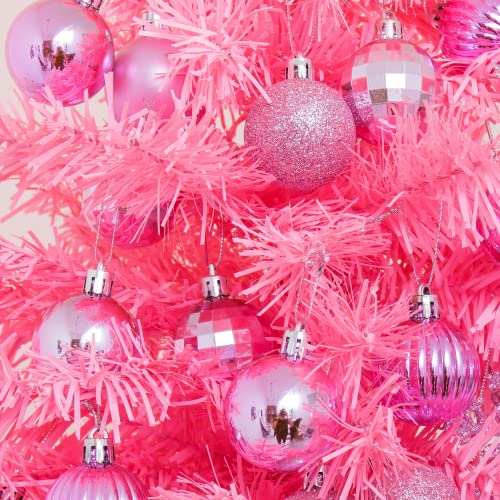 24ct Pink Christmas Ornaments for Tree Decorations (24 Count)