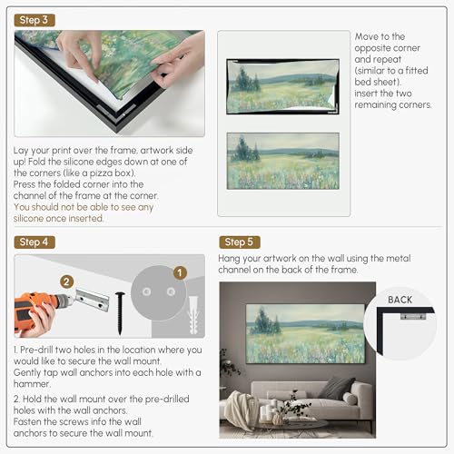 24"x46" Extra Large Framed Wall Art Wildflower Meadow Landscape Soft Pastel Nature Illustration for Home Living Room Bedroom Decor