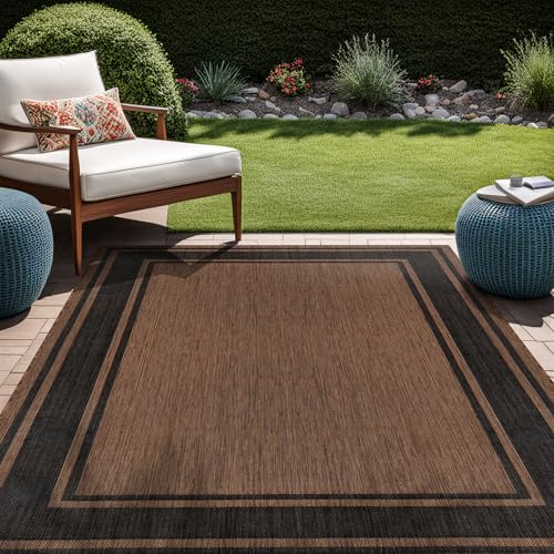 Outdoor Rug 8x10 Modern Bordered Area Rugs for Indoor and Outdoor Patio Deck Porch Garden Waterproof Weather Sun Resistant Washable Outside Carpet (80 Sq Ft)