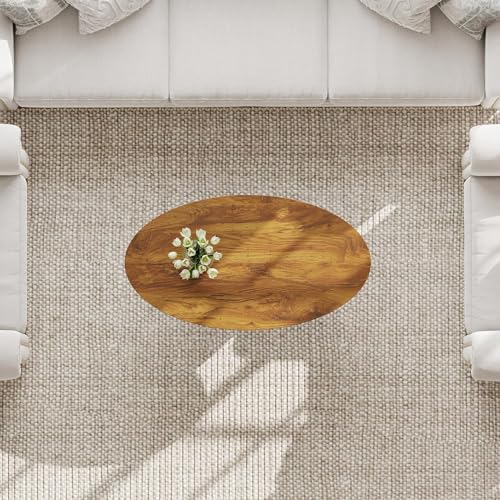 Rustic Oval Coffee Table with Storage Shelf