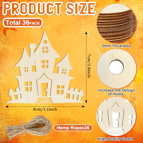 36PCS Wooden Halloween Ornaments to Paint Fall Decorations (36 Count)