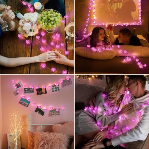 Pink Heart Fairy Lights Battery Operated 10FT 30LED Valentines String Light