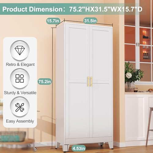 Metal Pantry Cabinet with 2 Doors and 5 Adjustable Shelves