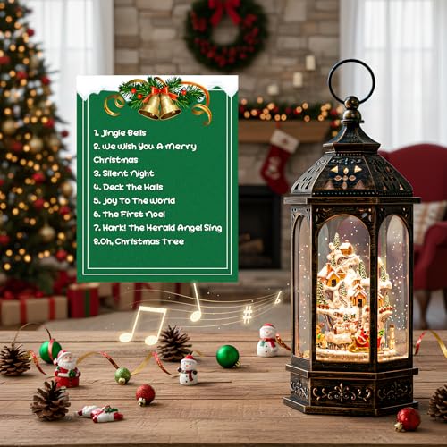 Animated Christmas Village Buildings with Moving Figurines Lighted Water Lantern