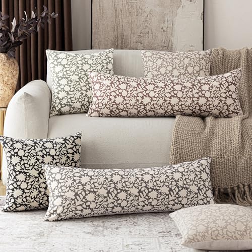 Set of 2 Decorative Long Body Lumbar Throw Pillow Covers Accent Farmhouse Cushion Covers Boho Floral Pillowcase for Couch Sofa Bedroom Living Room Home Decor (2 Count)