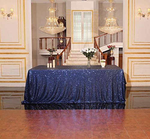 Sequin Tablecloth 90x132 Inch Navy Blue for Wedding Party
