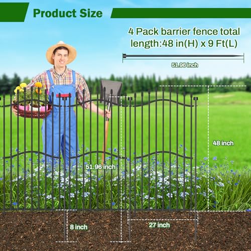 No Dig Garden Fence 48" H x 9'L with Gate Decorative Yard Dog Panels (9.5 Sq Ft)