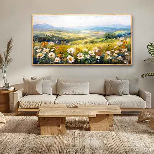 Wood Framed Canvas Wall Art For Living Room Large Wall Decor For Office Bedroom Decoration Pastoral Scenery Pictures Flower Painting Artwork Room Wall Mural Aesthetic Home Decor 30x60 In