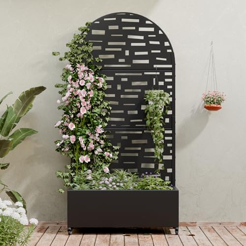 Metal Raised Garden Bed with Trellis and Wheels