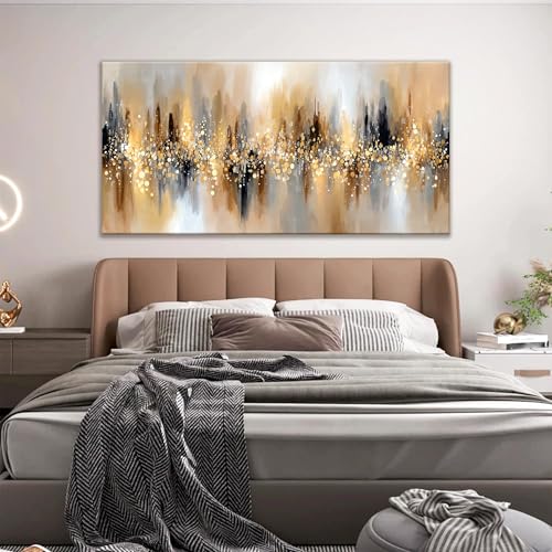 Large Gold Abstract Wall Art For Living Room Modern Art Wall Decor 29x58 ln
