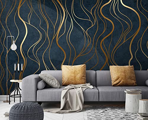 Simple Golden Lines wall Mural Wallpaper for Bedroom 137" x 100" (95.12 Sq Ft)