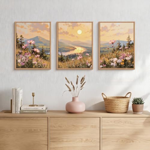 Boho Sunset Wildflower Framed Canvas Wall Art