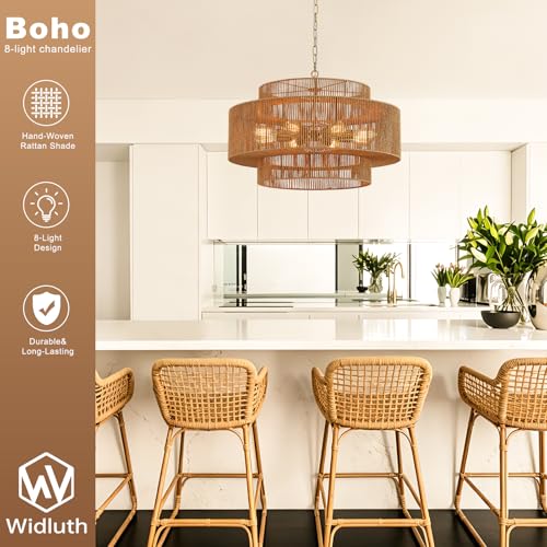 30" Large Gold Rattan Chandelier (8 Count)