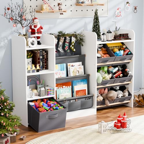 Kids Bookshelf and Toy Storage with 7 Removable Bins