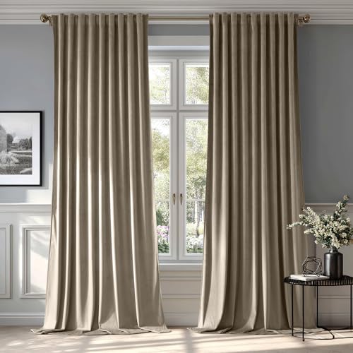 Taupe Velvet Pinch Pleat Blackout Curtains W52 X L90 Inches (2 Count)