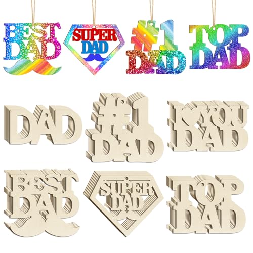 36PCS Wooden Father's Day Ornaments to Paint (77 Count)