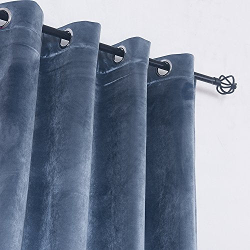 Super Soft Luxury Velvet Stone Blue Light Blocking Drapes Room Darkening Curtains Panel Grommet Drapery 52 by 108 inch Dusty Blue (2 Count)