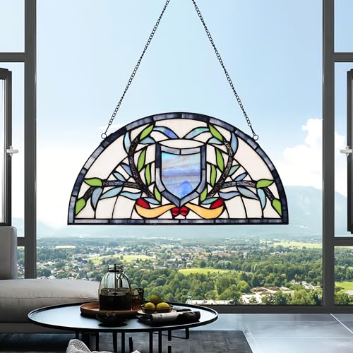 Half Moon Stained Glass Window Hanging Tiffany Style 16" x 8" Half
