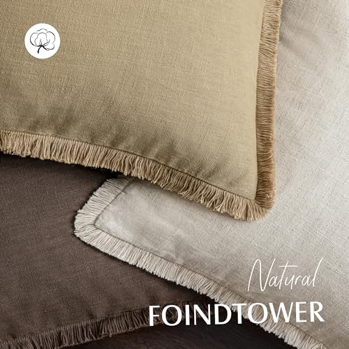 Decorative Linen Fringe Throw Pillow Covers 18×18 Light Khaki (2 Count)