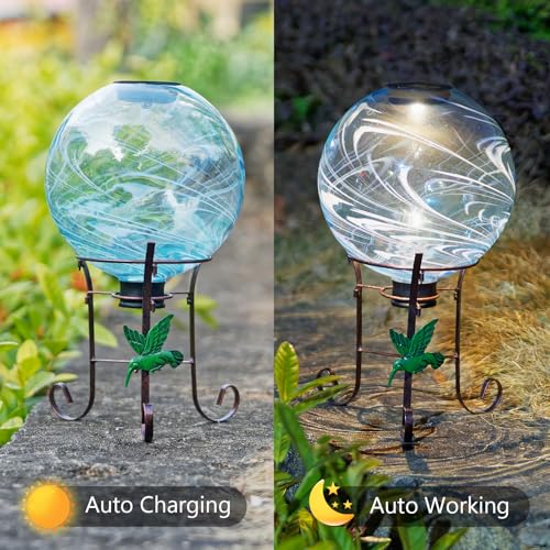 10 Inch Solar Glass Gazing Ball with 9.4" H Metal Stand