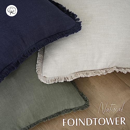 Decorative Linen Fringe Throw Pillow Covers 16×16 Inch (2 Count)