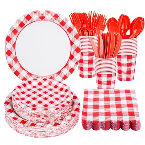 175Pcs Red Gingham Plates (175 Count)