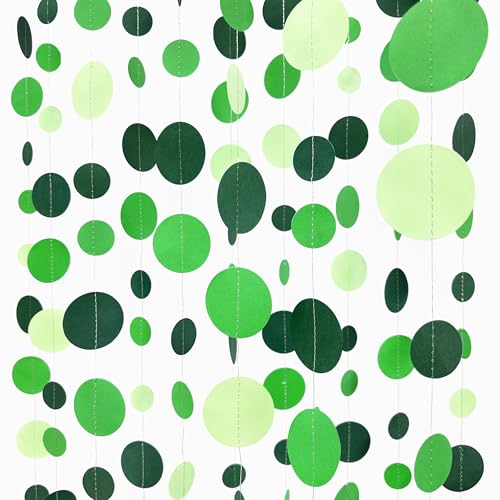 Green Party Decorations Ombre Green Circle Dots Garland Hanging Paper Polka Dot Streamer for Birthday Wedding Bridal Shower Summer Spring Easter St Patrick’s Day Golf Tea Party Supplies