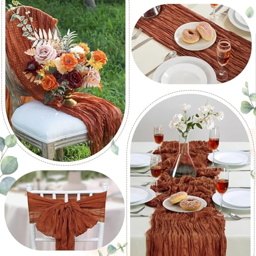6 Pack Fall Table Runner Terracotta Cheesecloth 35×120 Inch Boho Home Decor