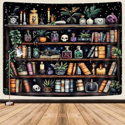 Bookshelf Tapestry Magical Library Witchy Tapestries