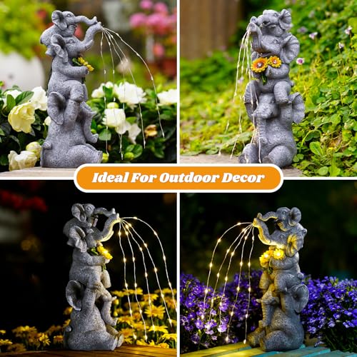 Solar Garden Decor Elephant Statue Outdoor (3 Count)