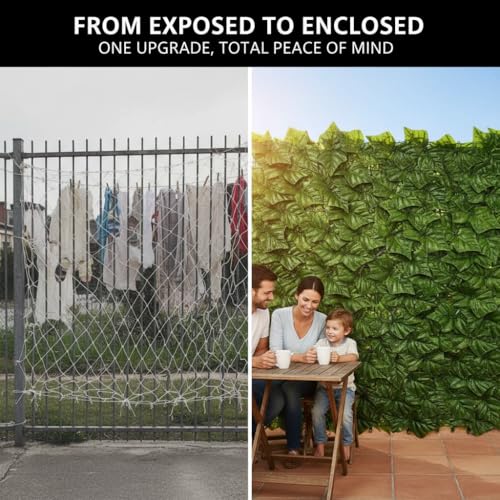Faux Ivy Privacy Fence Screen Outdoor Expandable Artificial Greenery Roll Fake Hedge Wall Patio Green Plastic Leaf Plant Vine Grass Panels Gate Covering for Garden Yard Balcony (108 Sq Ft)