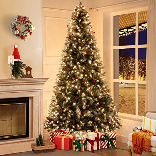 Vancouver 7.5ft Frosted Prelit Artificial Christmas Tree with Pine Cones
