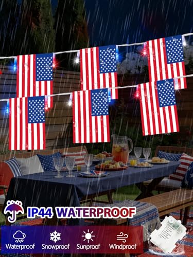 4th of July Lights 24FT Red White Blue Flag LED String Lights with Remote