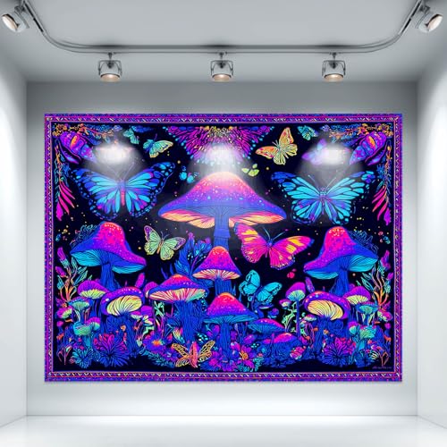 Blacklight Tapestry Butterfly Neon Decor 78 x 59 Inch