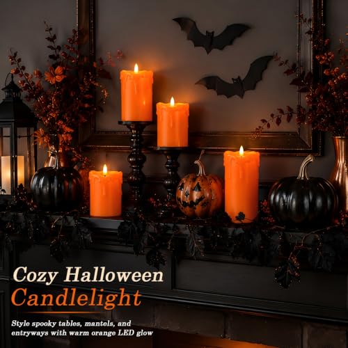 Orange Drip Real Wax Flameless Candles with Remote Timer
