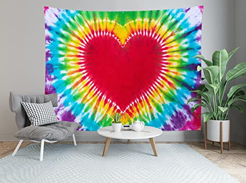 Colorful Tie Dye Tapestry Rainbow Heart Tie Dye Watercolor Wall Hanging Abstract Hippie Wall Decor LBGT Party Supplies Home Bedroom Living Room Decor W60 x H40 inches