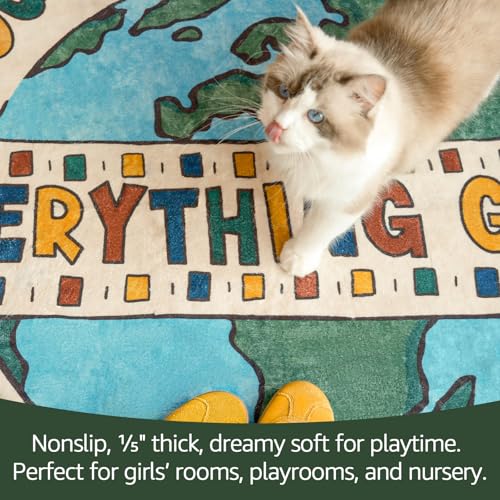 5ft Round Rug Washable Fun Rug You are Worthy Playroom Mat for Kids (19.63 Sq Ft)