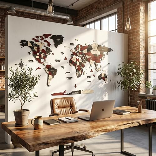 3D Wooden World Map Wall Art