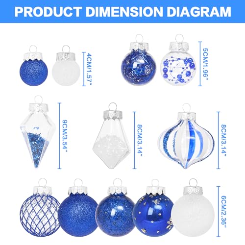 34PCS Blue White Christmas Ball Ornaments Set for Tree Decorations (34 Count)