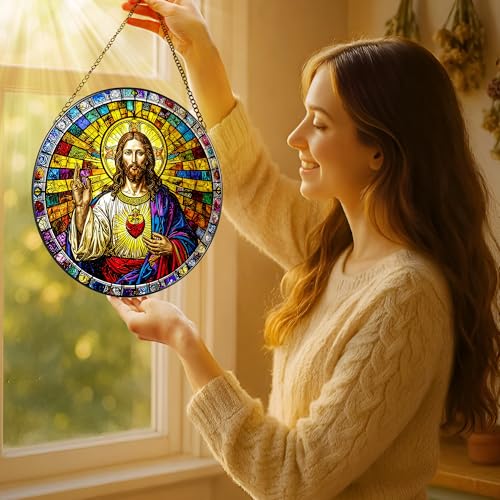 8'' Sacred Heart of Jesus Stained Glass Suncatcher
