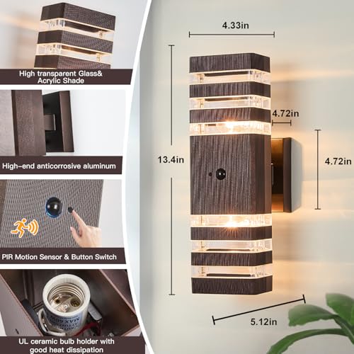 2 Pack Oil Rubbed Bronze Outdoor Wall Lights Fixtures with Motion Sensor Up Down Porch Lights Modern Dusk Dawn Exterior Sconce Wall Mount Outside Coach Lantern for House (2 Count)