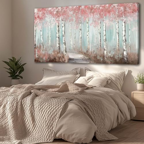 Wall Decor Pink Tree Painting Art Prints for Living Room Large Size Framed for Home Office Bedroom Wall Decor 29"x 58" Ready to Hang